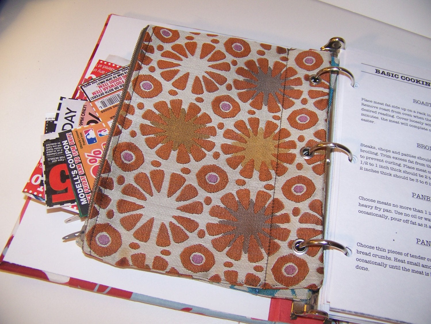 Pencil Case for your 3 ring binder ..... 6 x 8 Zipper Pocket  .... Orange Sunburst