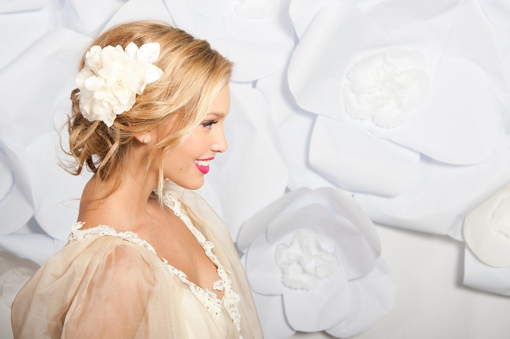 Ivory double flower fascinator - Elvira - Ready to ship