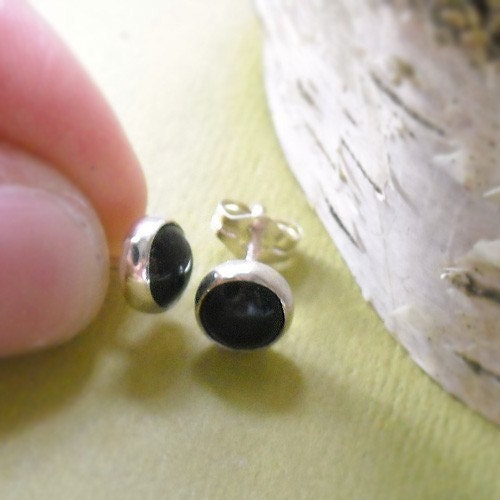 Black Onyx Sterling Stud Earrings- Free Shipping