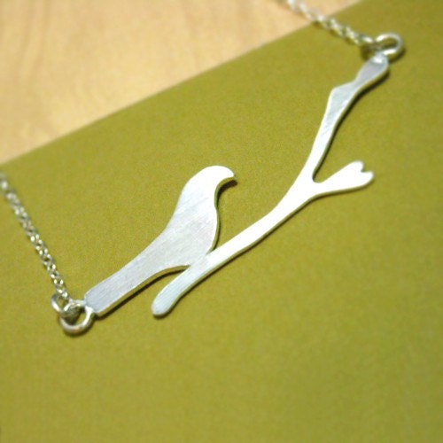Sterling Bird on a Branch Necklace- Free Shipping