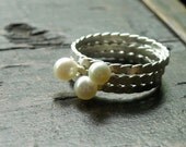 Twisted Pearl and Sterling Stacking Ring Trio- Free Shipping