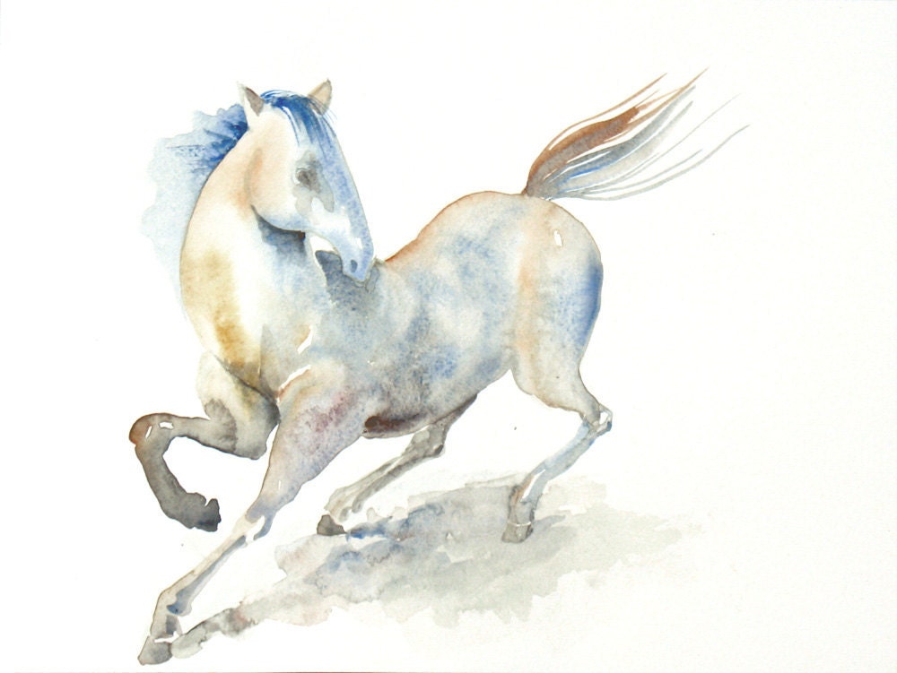 White Horse Watercolor Painting - 9x12 Fine Art Original Painting
