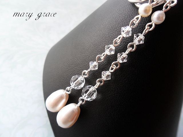 Long Swarovski Pearl Teardrop and Crystal Bridal Earrings