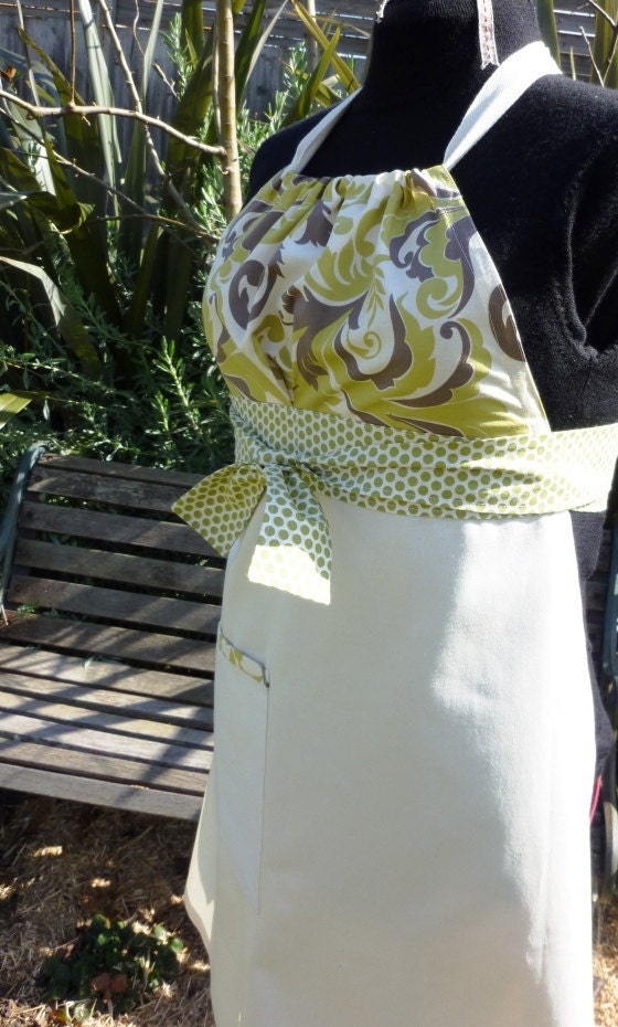 Cath Apron - green and cream