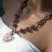 Valentine Heart Pendant Berry Fuchsia Antiqued Copper with Lampwork Glass Silk Ribbon Eggplant Pearls Crystal