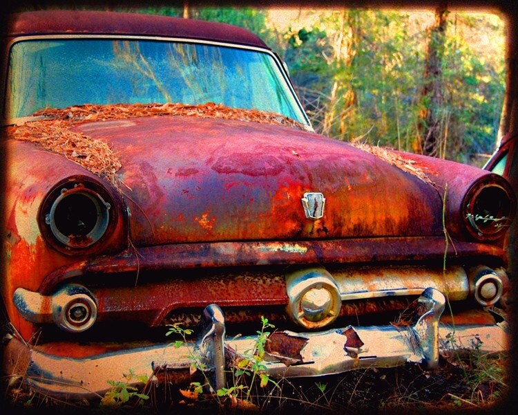 Miss Violet - Rusty Old Car - Ford - Fine Art Photograph by Kelly Warren