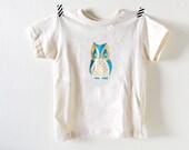 SALE- Kid's Tee Shirt, Owl, Screenprinted, Organic Cotton, 2T & 4T