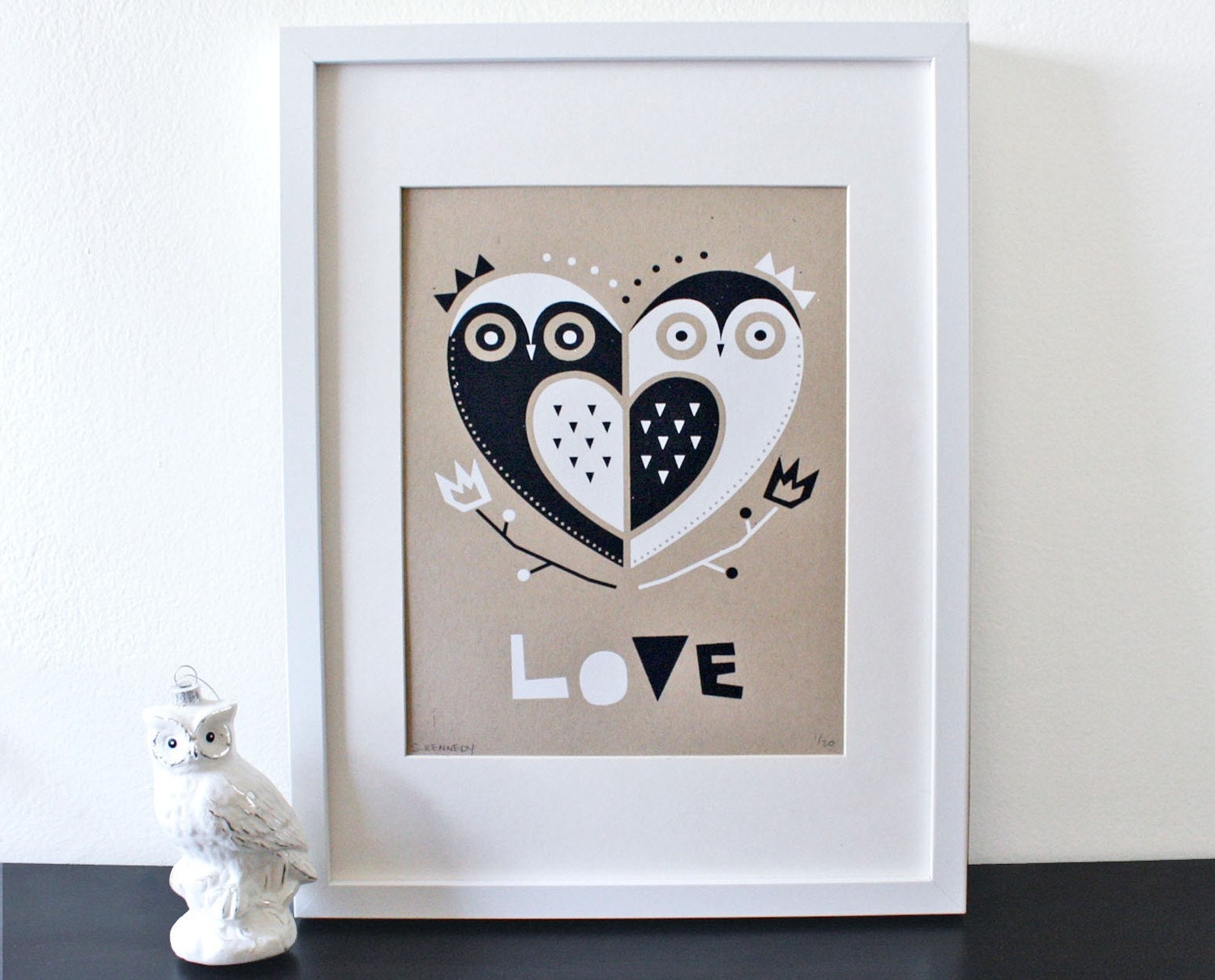 Owl Love Screenprint, Silkscreen, Nursery Art, Kraft