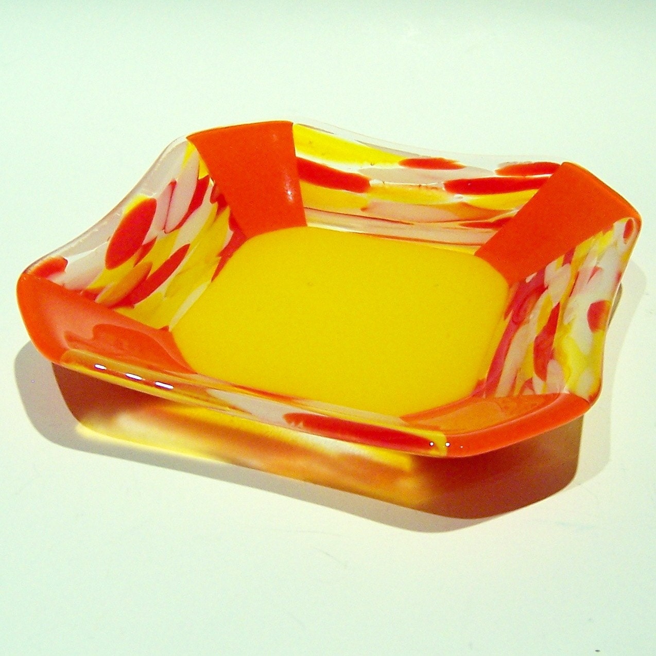 Orange and Yellow Fused Glass Bowl