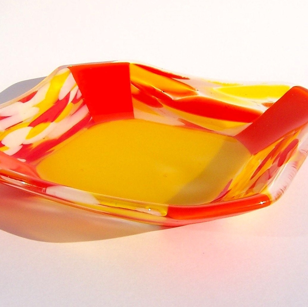 Orange and Yellow Fused Glass Bowl