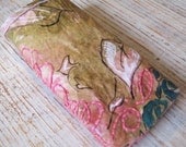 Sunglass Case Soft Eyeglass Case Pink Ivy Pouch OOAK Mixed Media