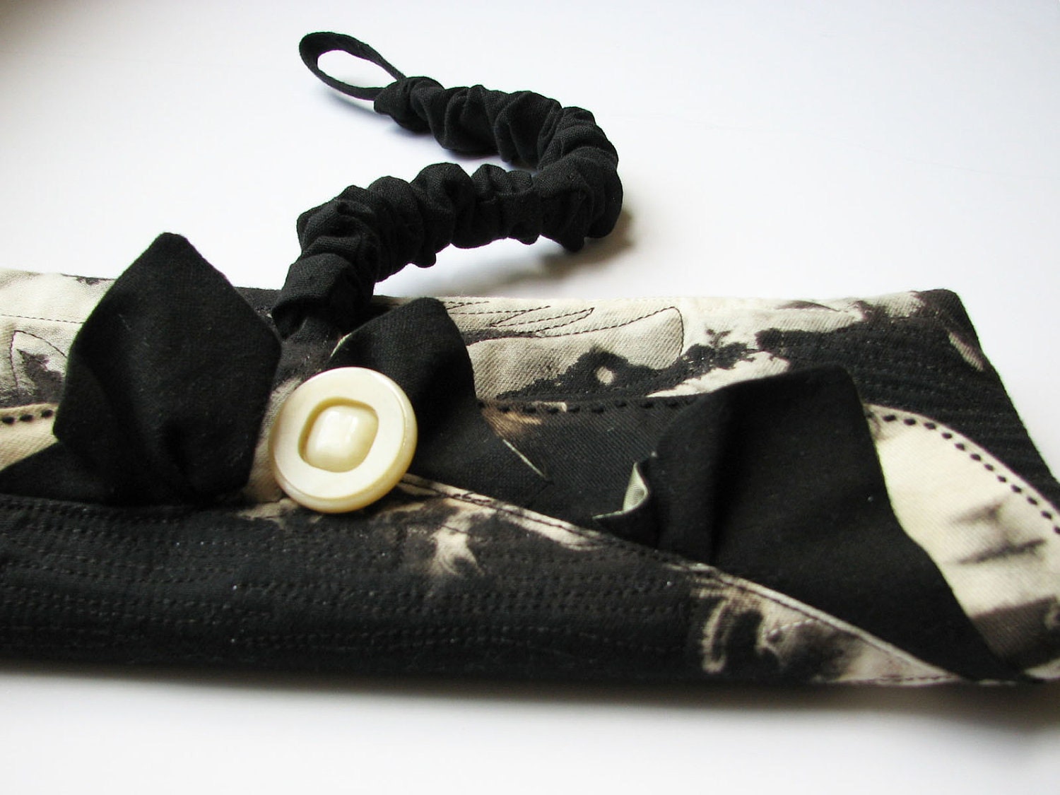 Clutch Black and White OOAK Textile Art Quilted includes Vinyl Zipper Pouch