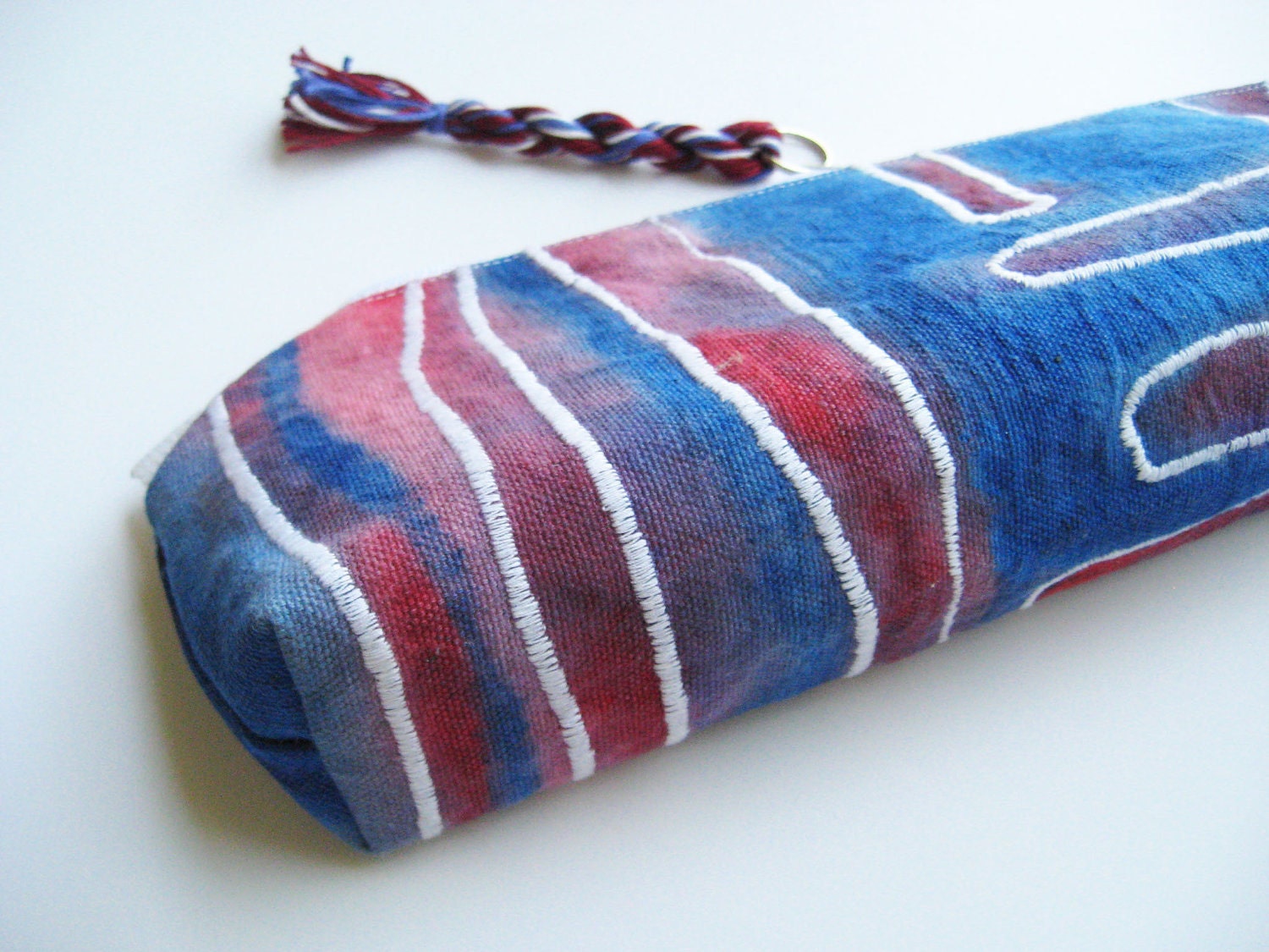 Clutch Red White and Blue Paint wash canvas OOAK Pencil Pouch Organizer Bag