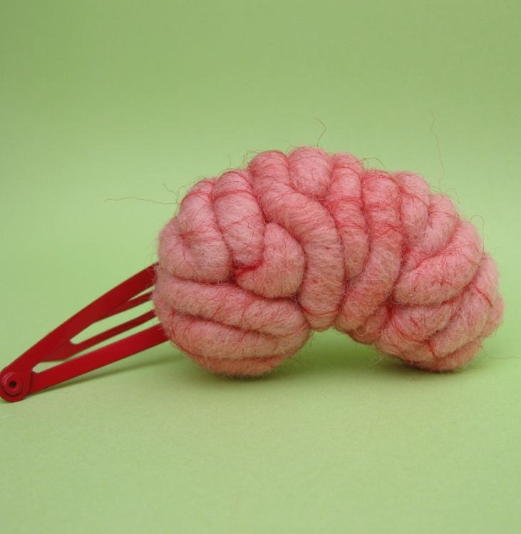 Brain Hair Clip Side View on Red Clip