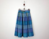 60s skirt / blue & lavender cotton pleated plaid (xs - s)