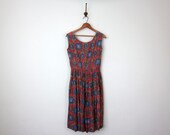 60s dress / culottes cotton pink print sleeveless fitted waist (xs - s)
