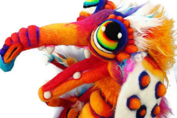 Henson Labyrinth Insired Fiery Goblin Needle Felted Wool Fantasy Soft Sculpture art doll plush RESERVED
