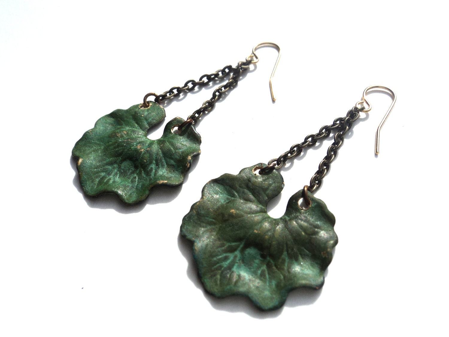 Earrings, Green, Verdigris, Lily pad,  Leaf