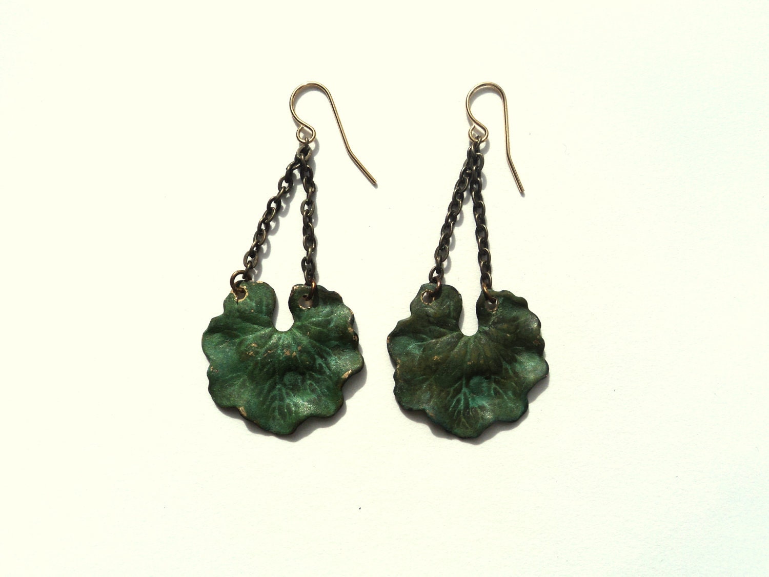 Earrings, Green, Verdigris, Lily pad,  Leaf