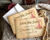 Wedding Save the Date Card Vintage Postcard Personalized Handmade by avintageobsession on etsy