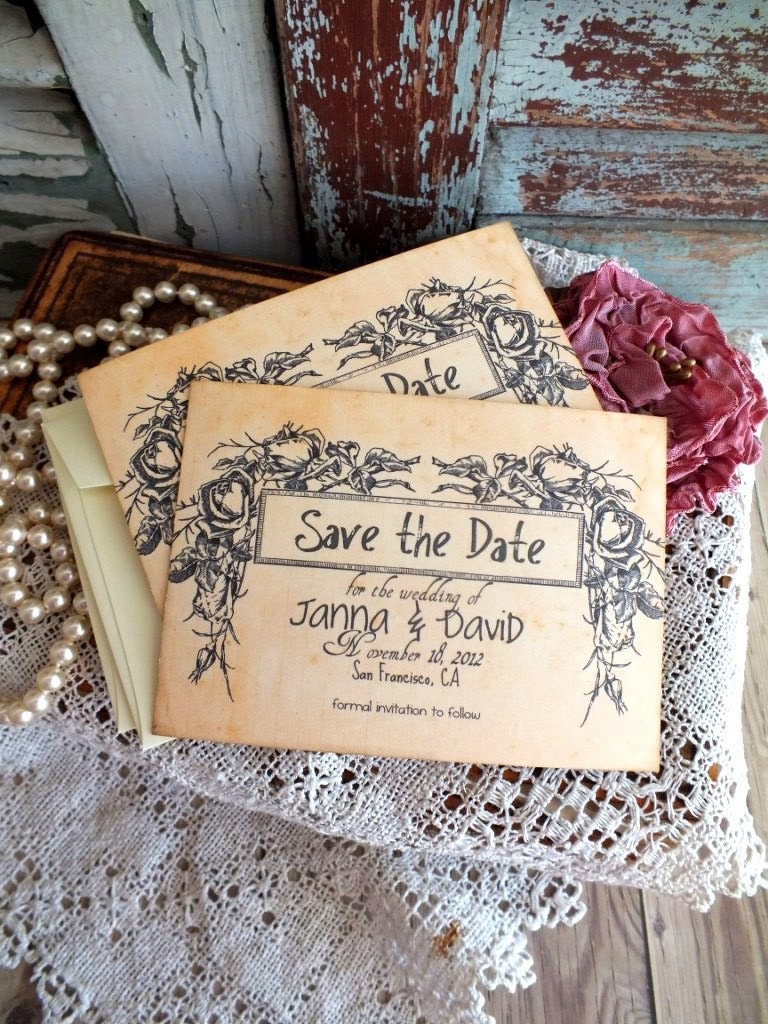 Vintage Wedding Save the Date Cards Art Deco Personalized Handmade by avintageobsession on etsy