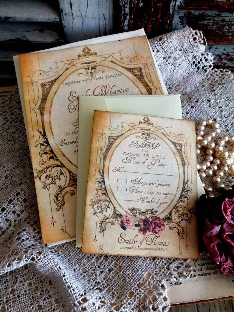 Romantic Vintage Wedding Invitation Suite Handmade by avintageobsession on etsy