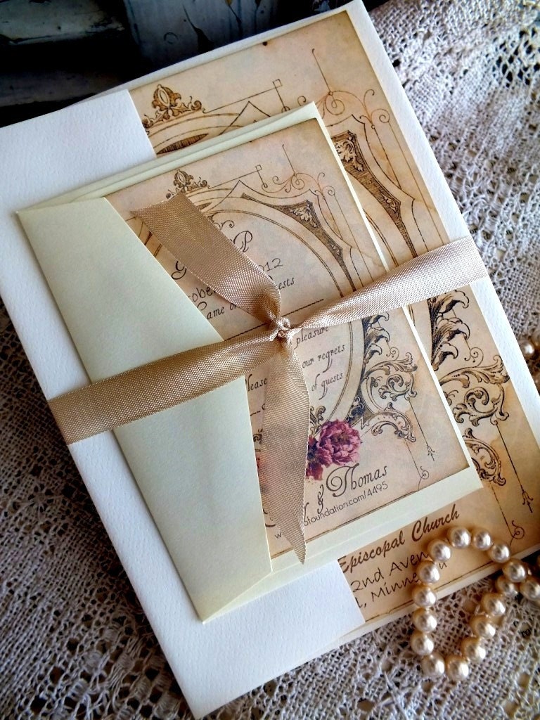 Romantic Vintage Wedding Invitation Suite Handmade SAMPLE by avintageobsession on etsy