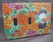 Switchplate and Outlet Plate, Orange, Green with Wild Garden