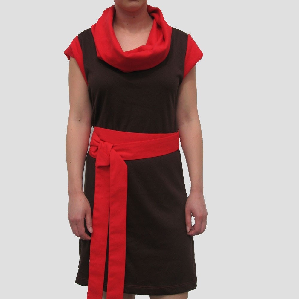 READY TO SHIP Sexy Fall Cowl Dress in Chocolate and Red S/M
