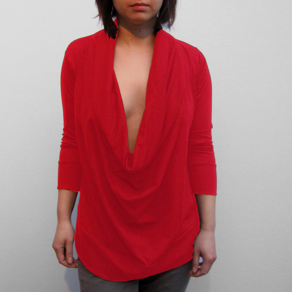 20% off Plunging Cowl Neck Tunic in Fire Engine Red