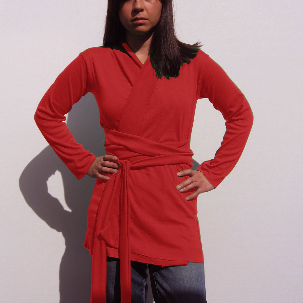20% off Cotton Jersey Wrap Top in Cherry Red