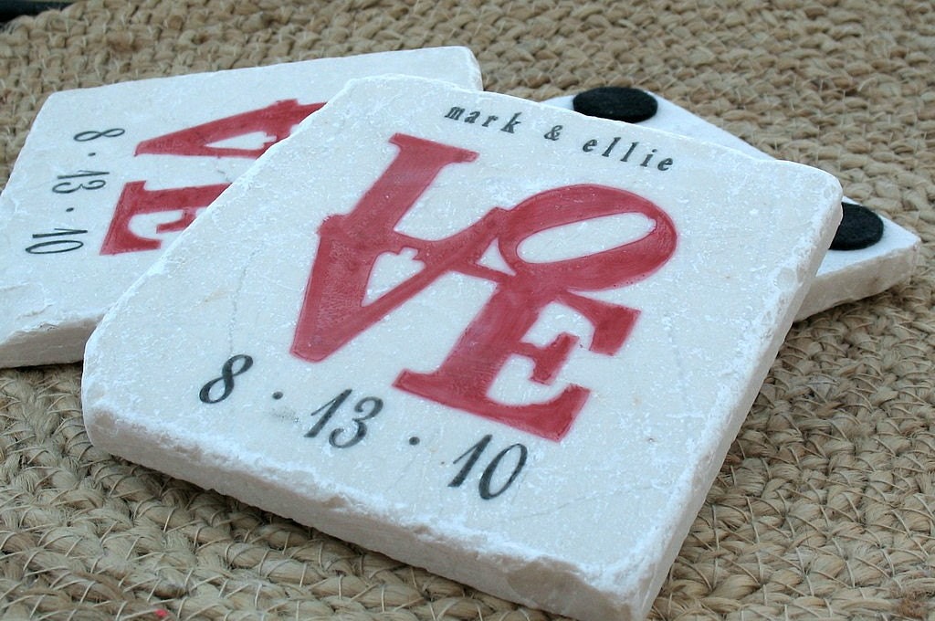 Red Love Statue Wedding Favor Coasters, Set of 50