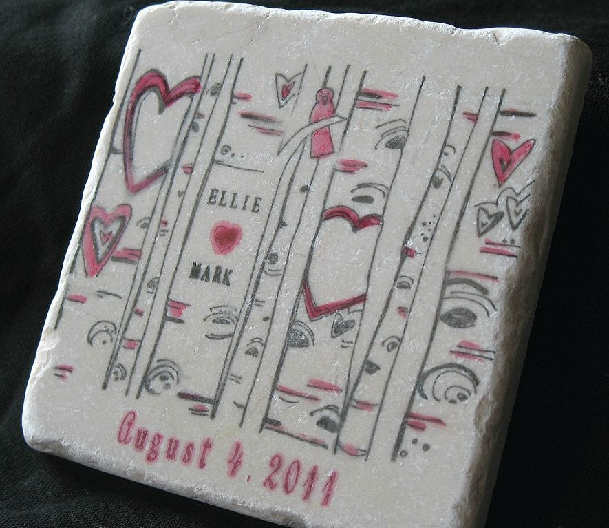 Wedding Favor Coasters, I Heart You Tree, Set of 25