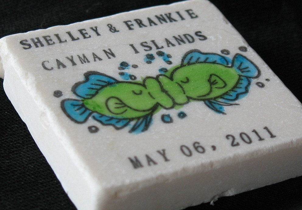 Kissing Fish Save the Date Magnets, Wedding Favors,  Blue and Green, Set of 25