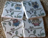 Owl Coasters, Whimsical Owls at Play, Set of 4