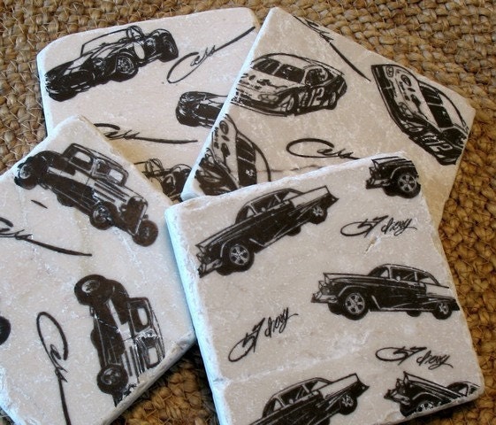 Black and White Vintage Car Coasters, Set of 4