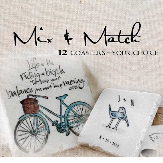 Mix and Match 12 Painted Tile Coasters of Your Choice, Personalization Available