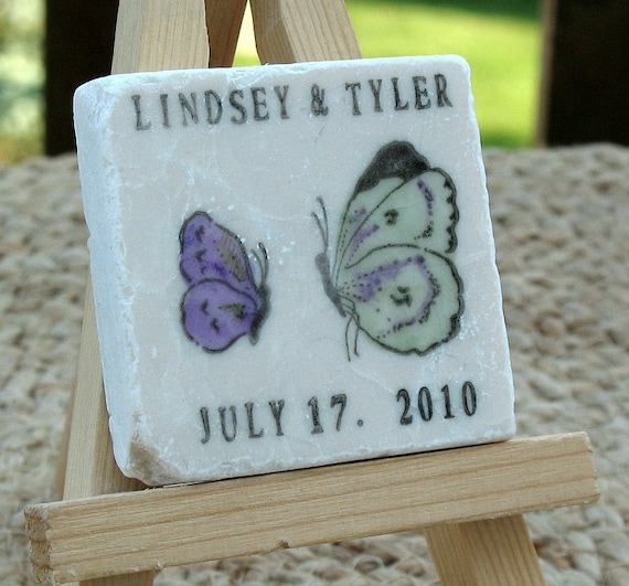 Butterfly Wedding Favor Magnets, Save the Date Magnets, Green and Purple, Set of 25