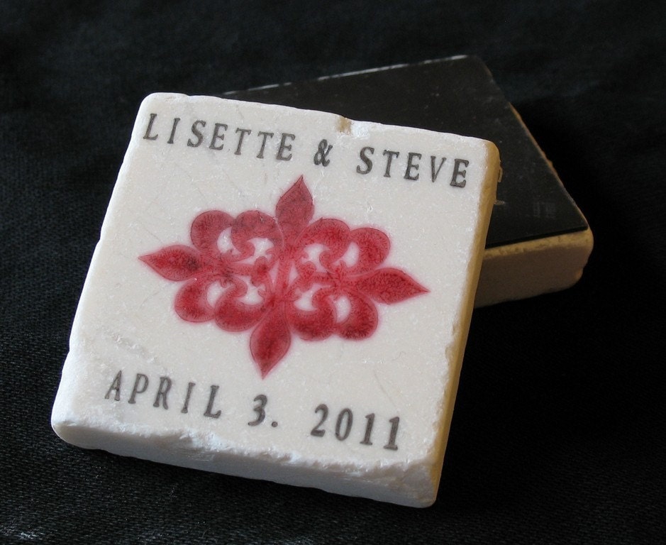 Flourish Fleur de Lis Save the Date Magnets, Wedding Favor, Burgundy, Set of 25