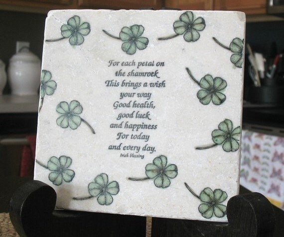 Good Health, Good Luck Irish Shamrock Tile Trivet