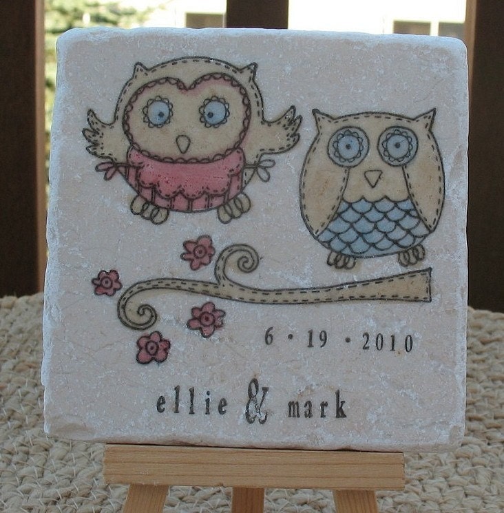 Opal and Oliver the Owl Tile Coasters, Set of 4