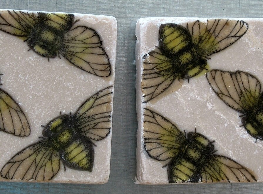 Busy Bee Tile Magnets, Set of 3, Ready to Ship