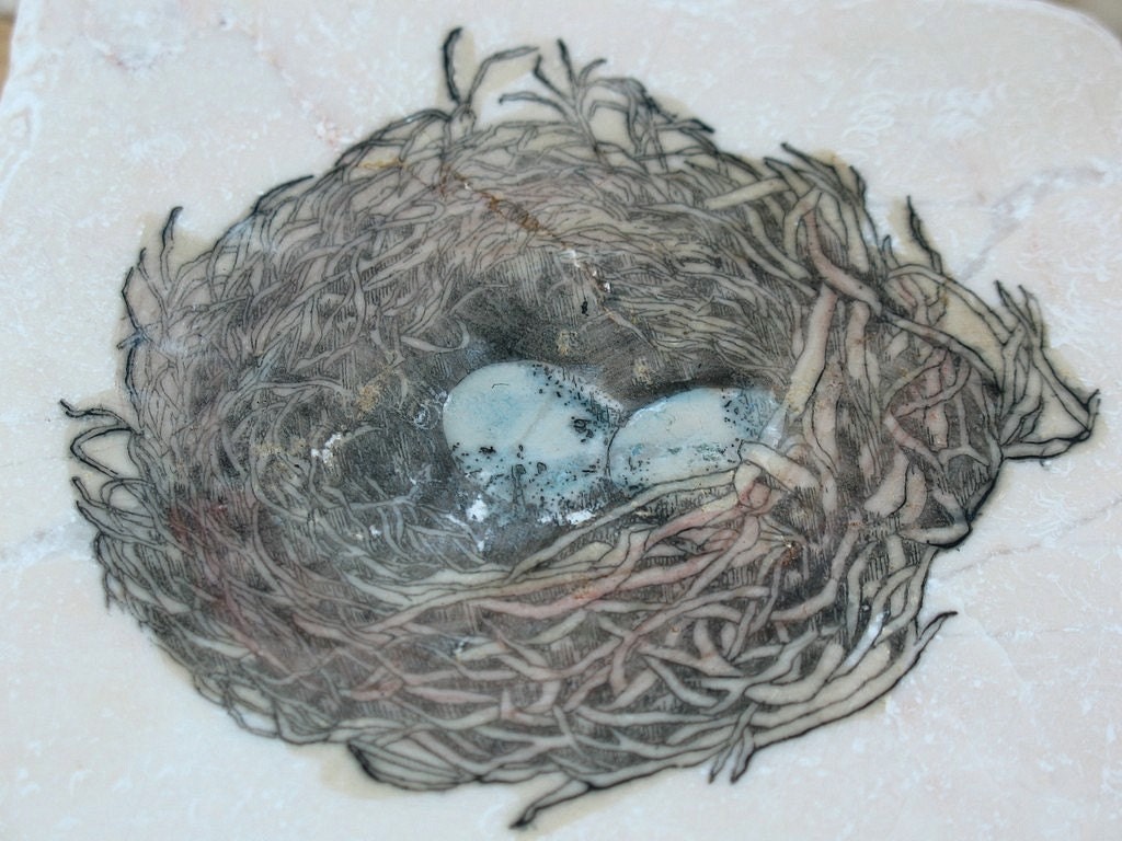 Bird Nest Tile Coasters, Robin's Egg, Set of 4, Personalization Available
