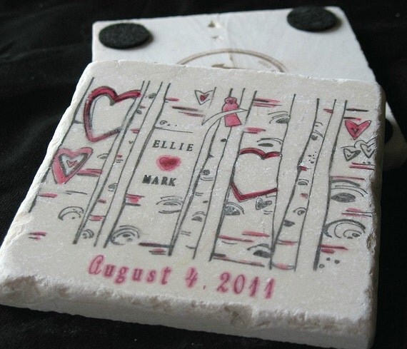 Personalized I Heart You Tree Coasters, Set of 4
