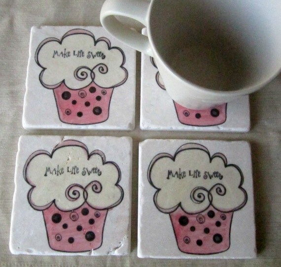 Cupcake Coasters, Set of 4, Ready to Ship