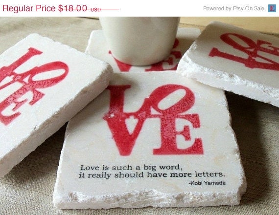 ON SALE Drink Coaster Set, Love is Such a Big Word, Set of 4, Ready to Ship