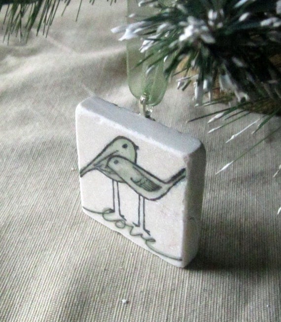 Love Birds Christmas Holiday Ornament, Sage Green, including Gift Box, Ready to Ship