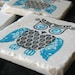 ON SALE Bold Owl Tile Coasters, Azure Blue and Black, Set of 4, Ready to Ship