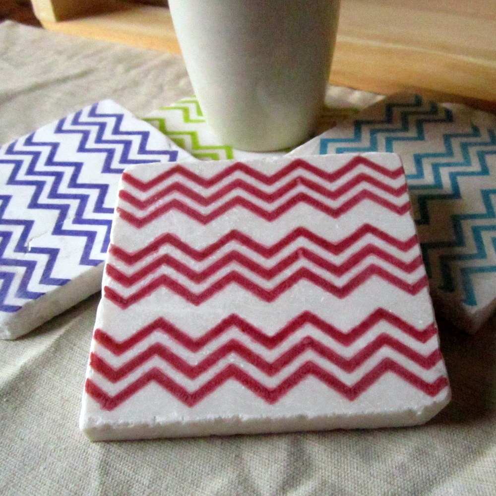 Chevron Coasters, Bright Color Collection, Set of 4, Ready to Ship