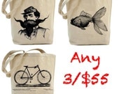 Free shipping in USA...Classic 3  Canvas tote bag  - Recycled Totes...